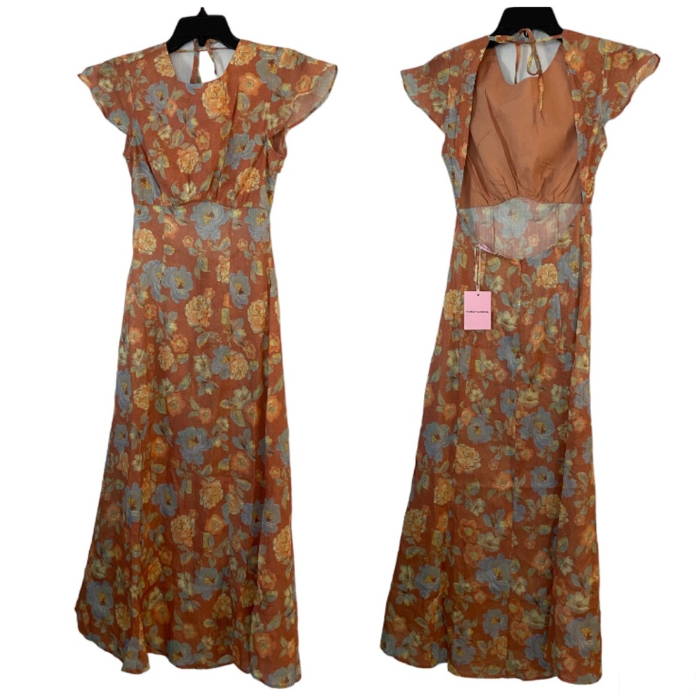 Hansen & Gretel Portofino Botanical Midi Dress Open Back Ramie Fabric